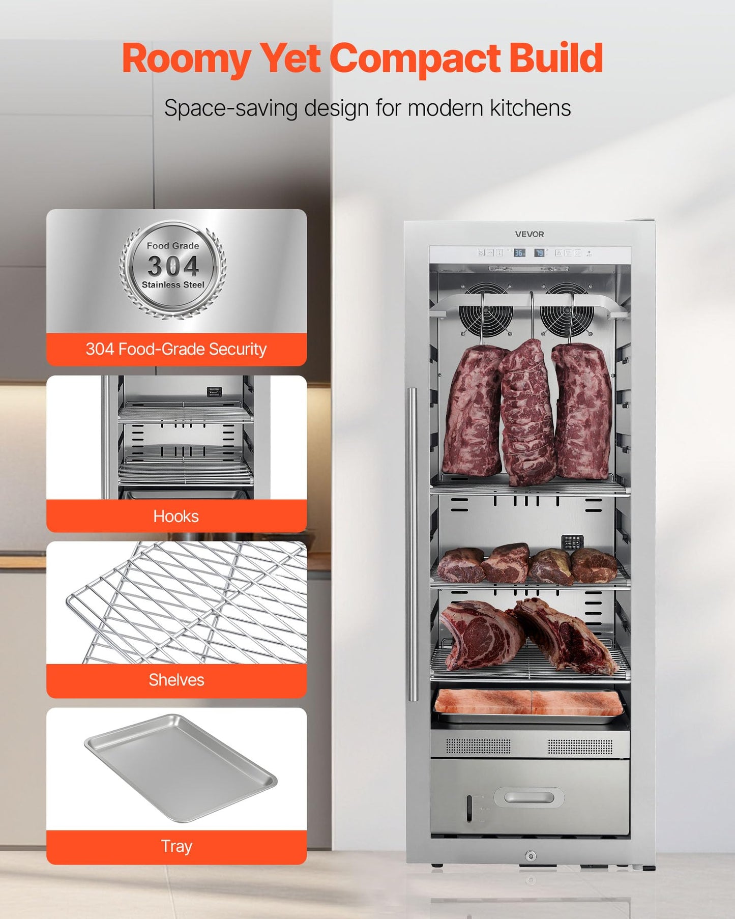 Vevor 232 Lbs Dry Aging Fridge For Steaks, Dry Ager Refrigerator For Meat With Precise Temperature & Humidity Control, Freestand