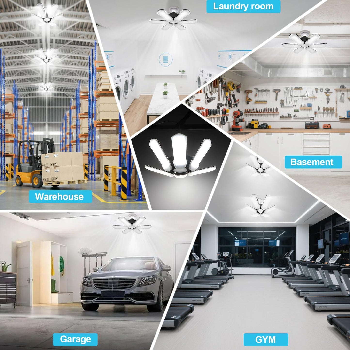 Myteaworld Upgrade Led Garage Light Bulb 150W 15000Lm  Deformable Garage Lighting Led With 6+1 Adjustable Panels  E26/E27 Screw-In Light Fixture For Basement Workshop Utility Room  White(1Pack)