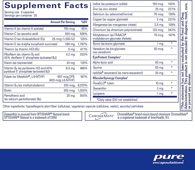 Pure Encapsulations VisionPro Nutrients | Hypoallergenic Multivitamin/Mineral Complex for Maintaining Healthy Vision | 90 Capsules