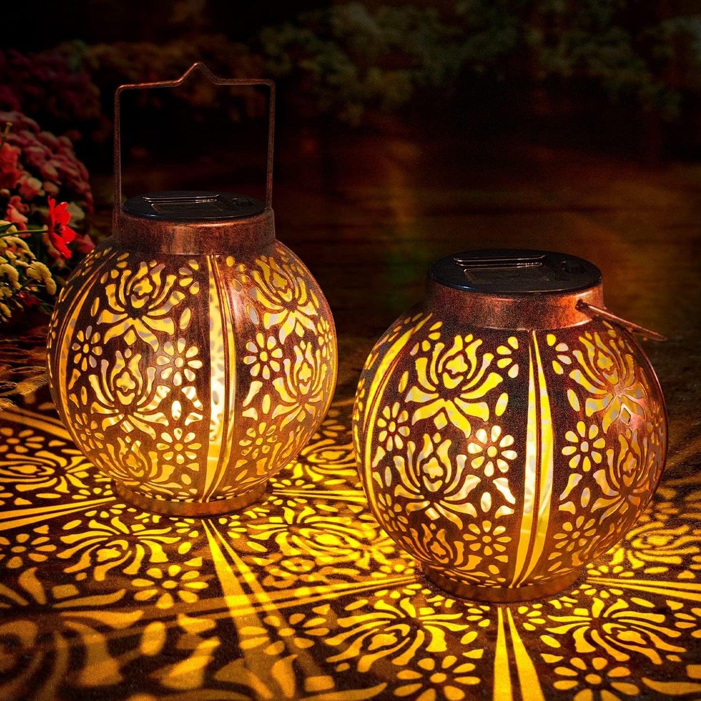 Pearlstar Solar Lanterns Outdoor 2 Pack, Waterproof Hanging Lights, Bronze Moroccan Style for Garden, Yard, Patio Decor