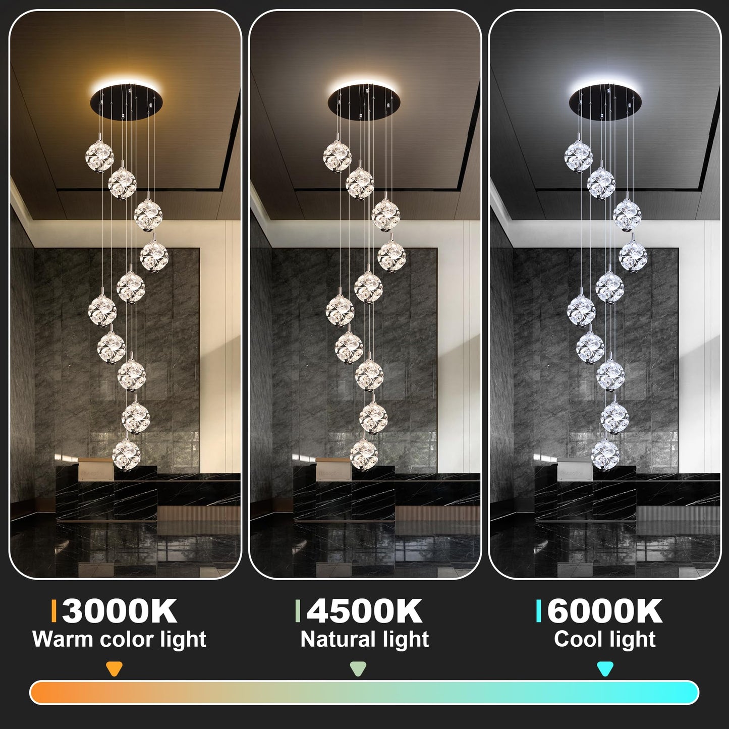 Kaucqi 10-Light High Ceilings Long Chandeliers Modern Crystal Staircase Chandelier Hanging Flush Mount Lighting Fixtures Long Raindrop Hanging Chandeliers For Staircase Foyer Entryway
