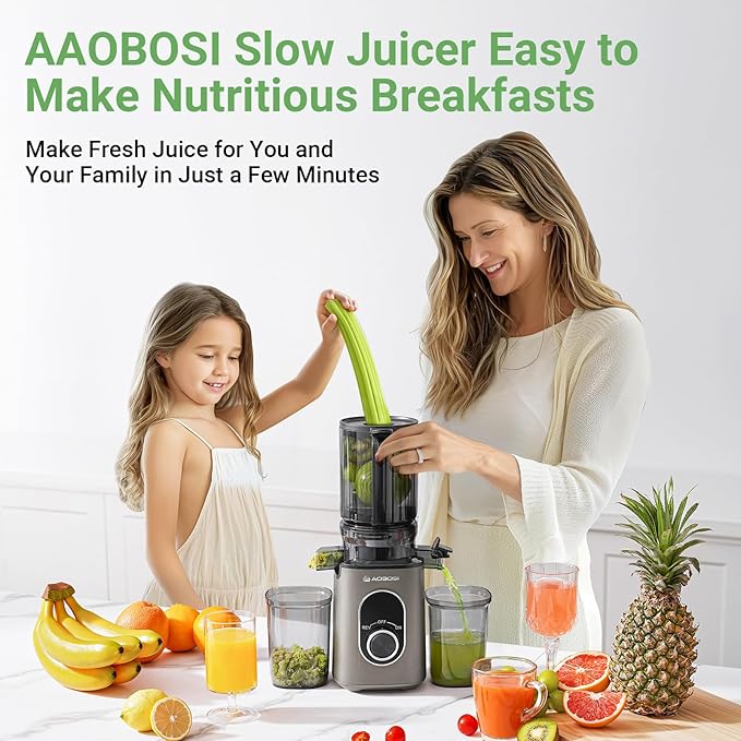 AAOBOSI Cold Press Juicer,4.35" Large Feed Chute Masticating Juicer Machines (Upgrade) High Juice Yield Slow Juice Extractor fit Fruits &Vegetables, Easy to Clean, New Designed for Home and Travel