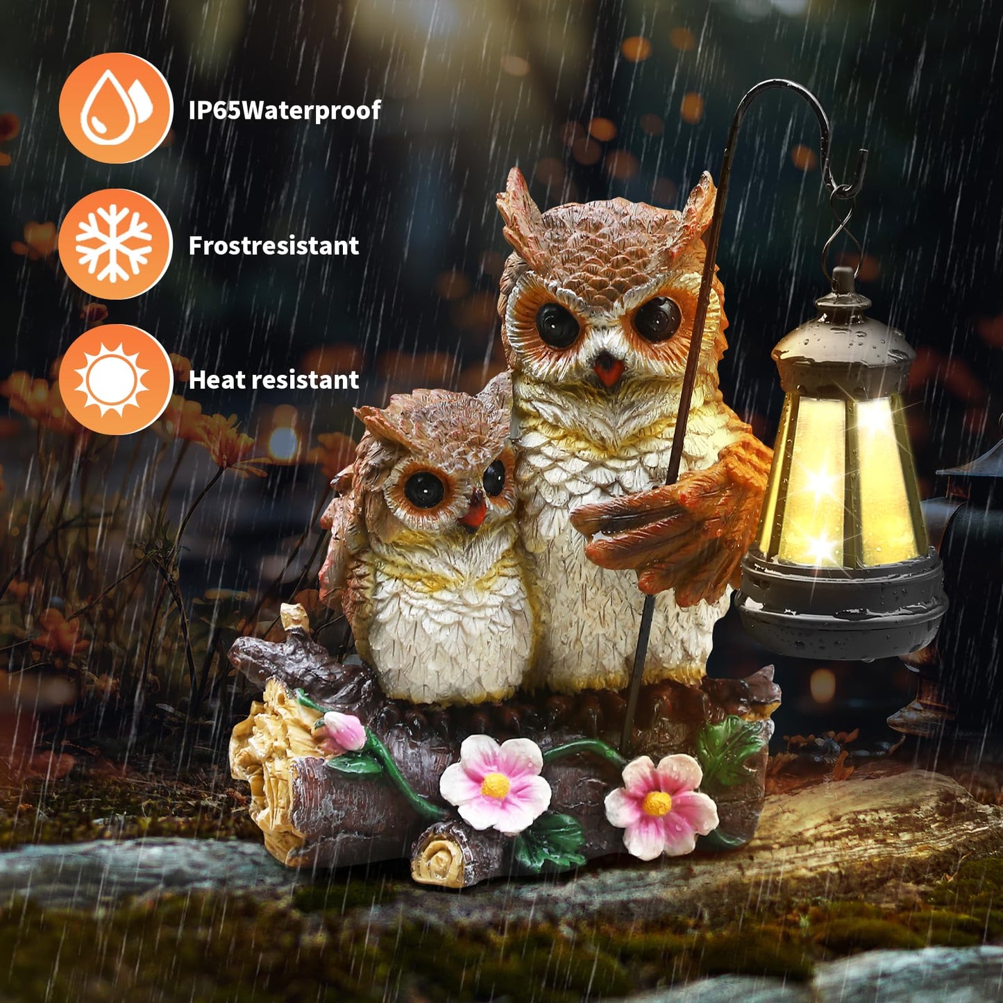 Json Garden Owls Statue With Solar Led Lantern  Loving Owls Family Embrace  Gifts For Mom Yard Art  Whimsical Figurine Large Sculpture Lighted Outdoor MotherS Day Spring Decorations For Lawn  Porch