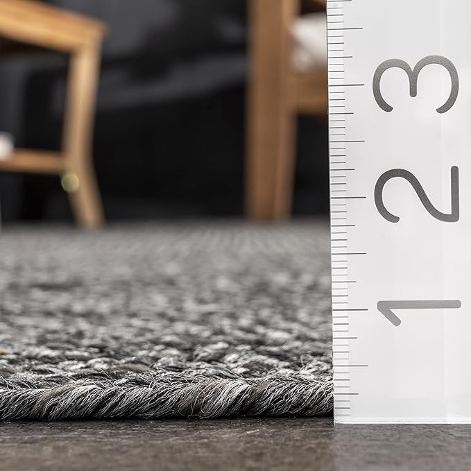 nuLOOM 2' x 6' Solid Hand Braided Indoor/Outdoor Area Rug, Pet-Friendly, High Traffic, Weather Resistant, for Patio, Balcony, Bedroom, Living, Dining Room, Wynn Charcoal