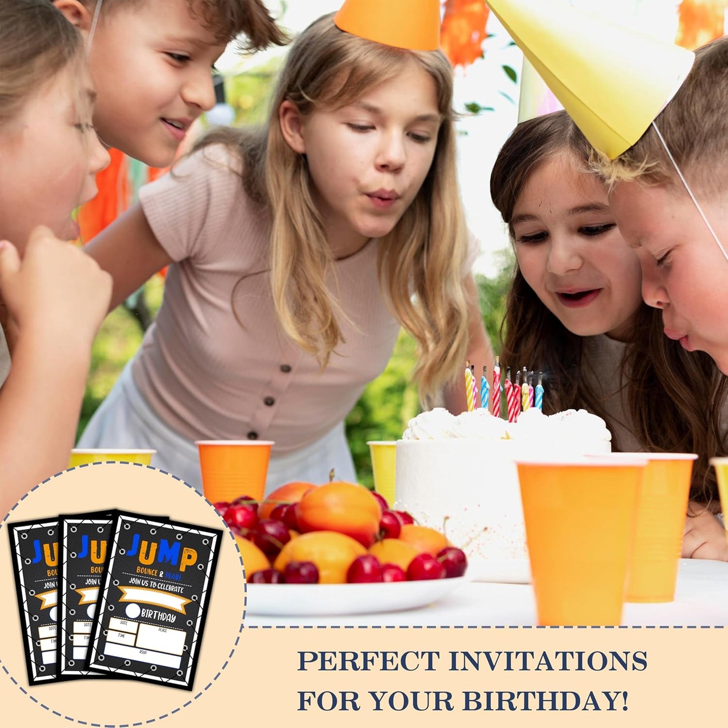 CLIRBE Trampoline Jump Birthday Party Invitations, Birthday Invitations For Boys, Kids Boy Birthday Invitation, 20 Invitations with 20 Envelopes - E01