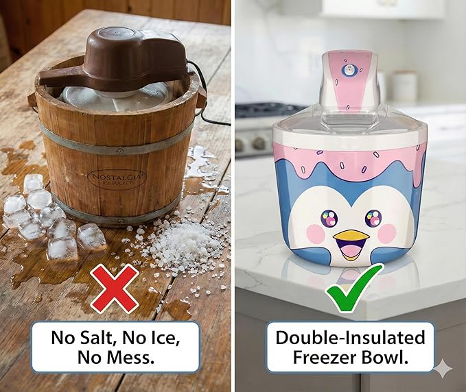 1.2 Quart Penguin Electric Ice Cream Maker Machine for Kids – Best Countertop Ice Cream Machine for Homemade Soft Serve, Sorbet, Gelato, Frozen Yogurt – Fun & Easy Desserts for Families, easy to Clean