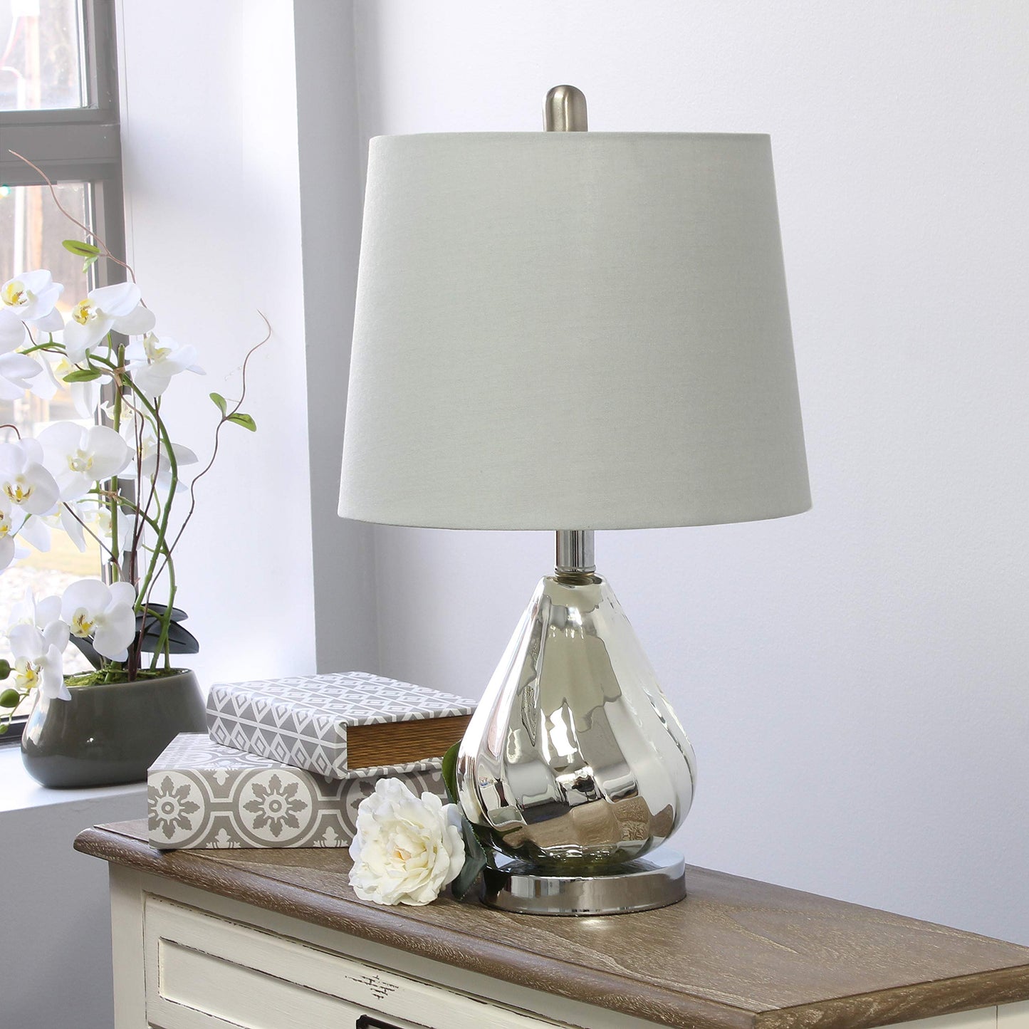 Elegant Designs LT3319-GRY Chrome Ripple Table Lamp, Glass, Gray Shade