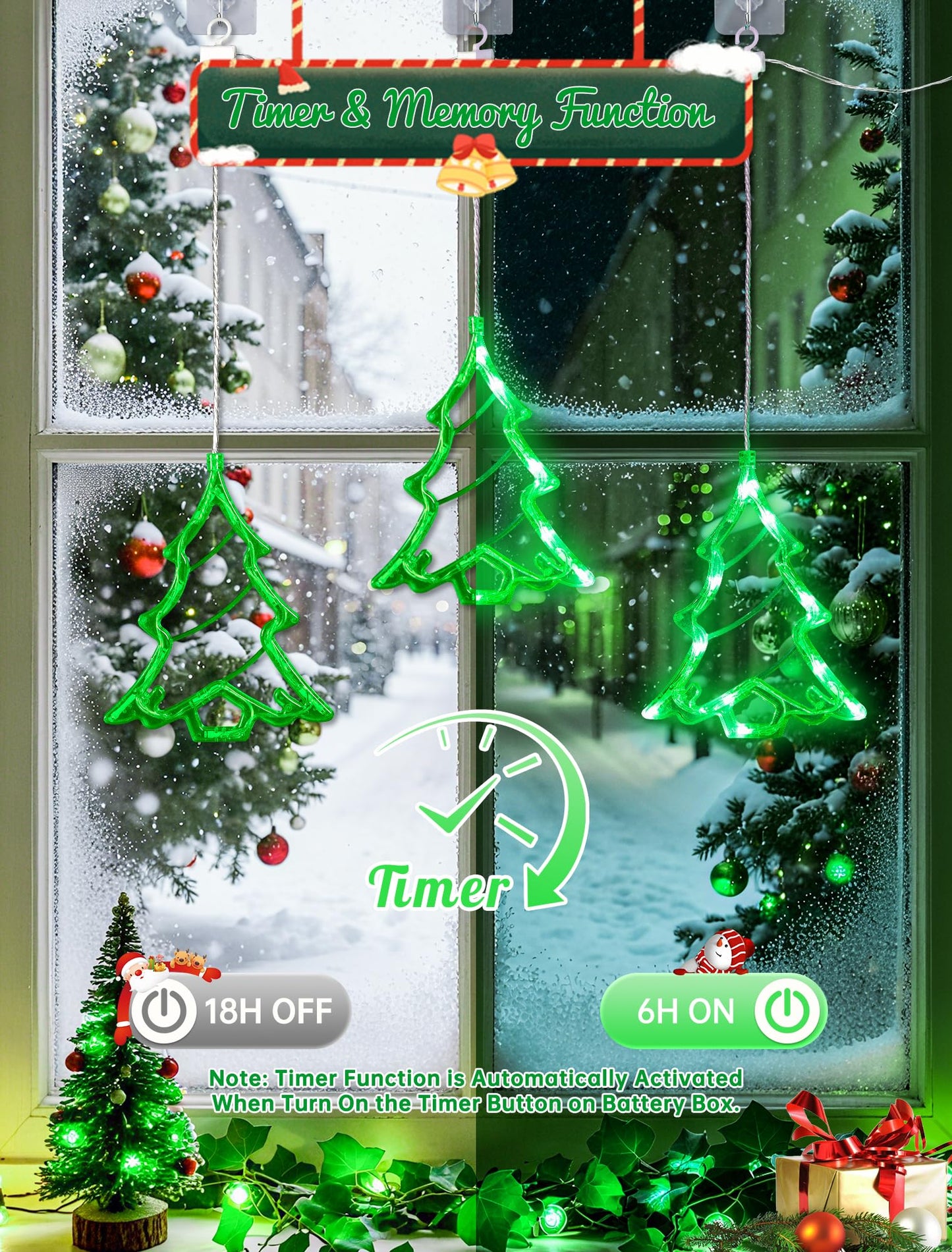 Youngar Christmas Tree Lights Outdoor Tree Window Light  Battery/Usb Powered With Timer  5Ft 30 Led Warm White Indoor Holiday Decor