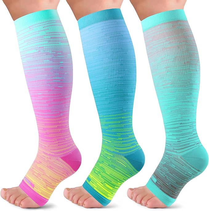 LEVSOX Open Toe Compression Socks for Women & Men 20-30mmHg Toeless Sock Knee High Support Stockings for Circulation Nurse...