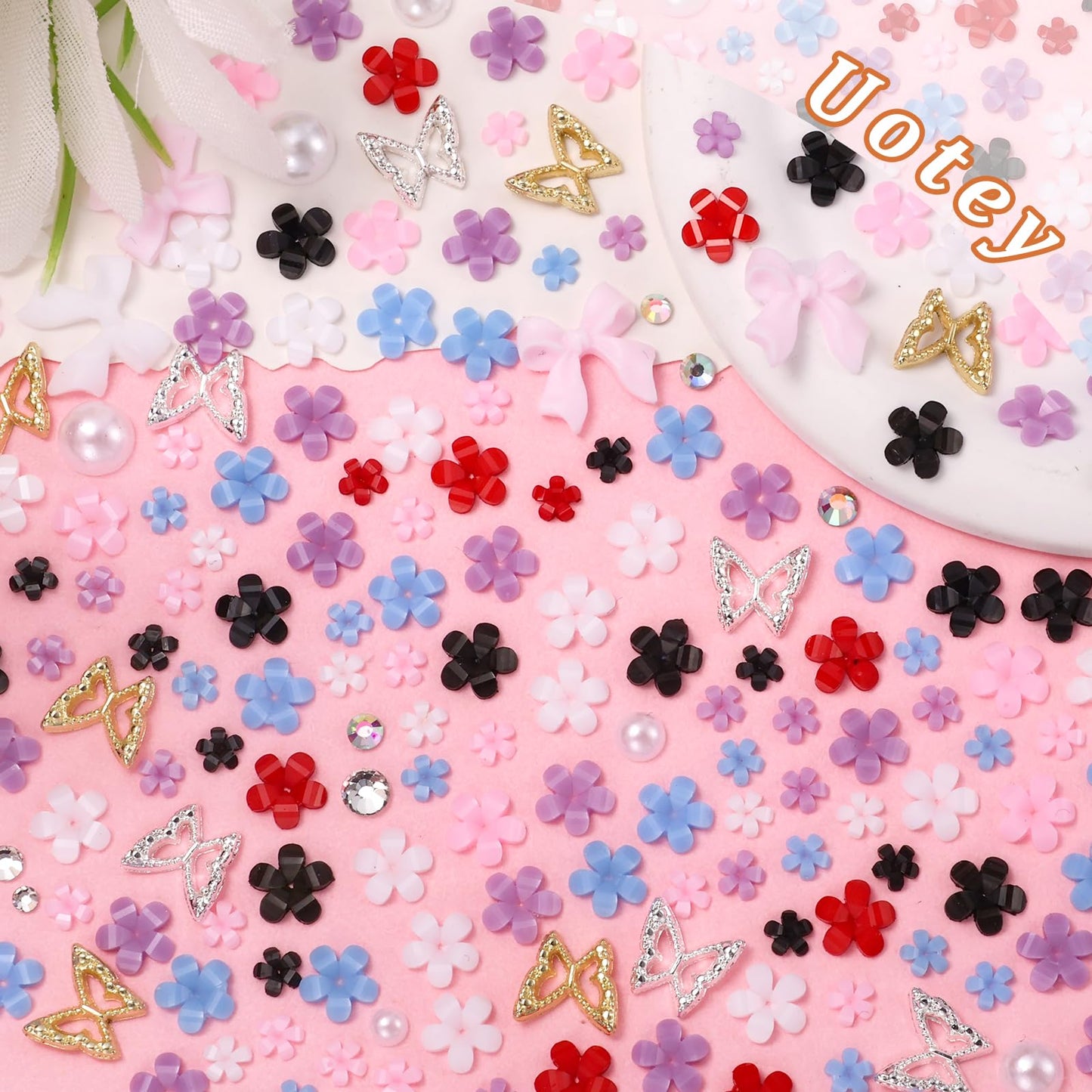 3D Flower Nail Charms and Gems, Color Tiny Flowers Nail Charms Metal Butterfly Nail Art Charms, Colorful Blossom Flowers Nail Ch