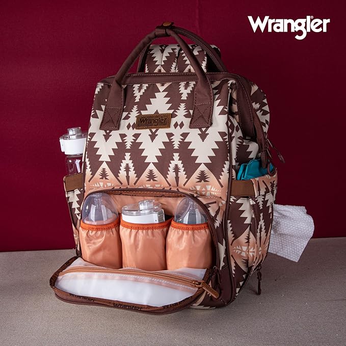 Montana West Wrangler Diaper Bag Backpack Aztec Travel Backpack Purses Western Multi-Function Baby Bags for Mom with Waterproof Insulated Pockets