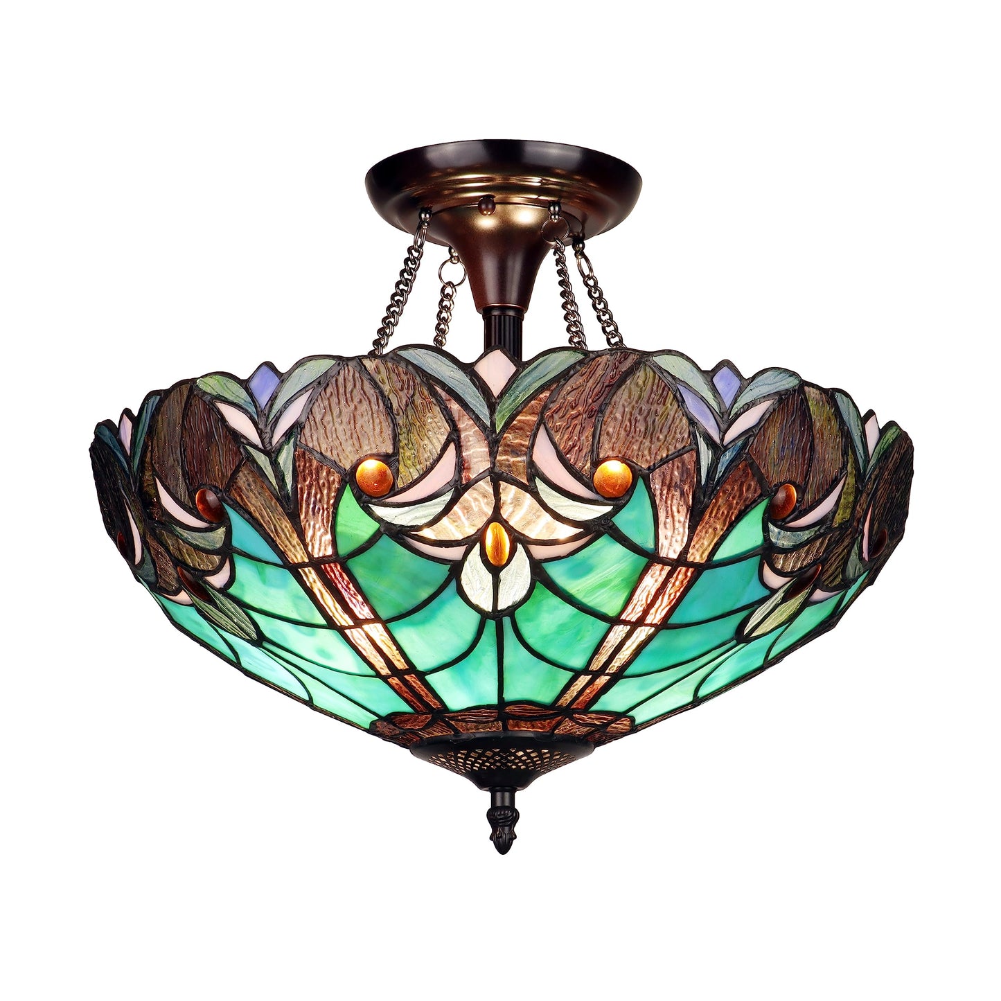 Chloe Lighting 2-Light Victorian-Style Semi-Flush Mount Ceiling Light 16in Wide Antique Dark Bronze Stained Glass Model CH18780VG16-UF2