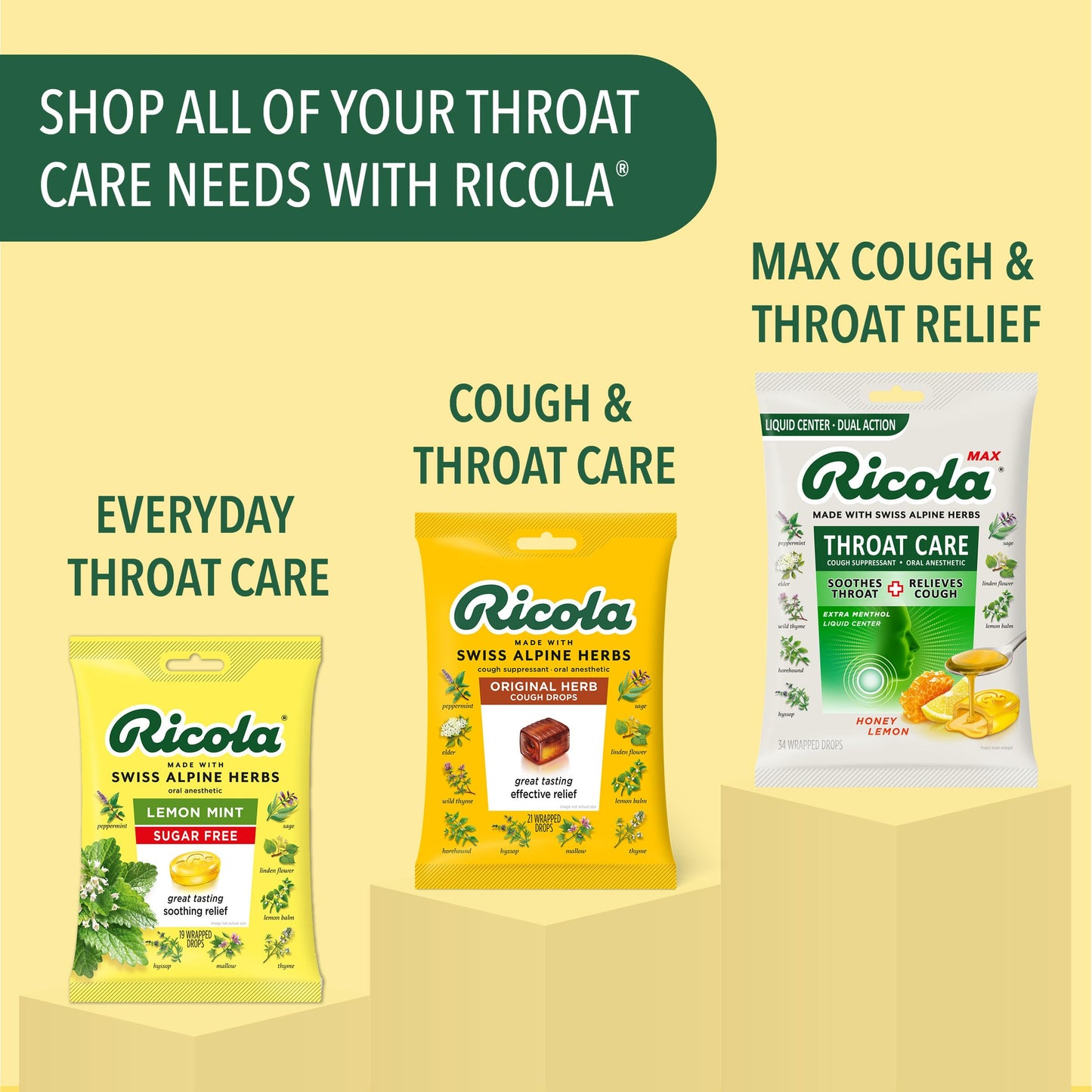 Ricola Cherry Throat Drops, 9 Count Stick (Pack of 20), Daily Drops For Delicious Throat Refreshment, Oral Anesthetic, Naturally Flavored