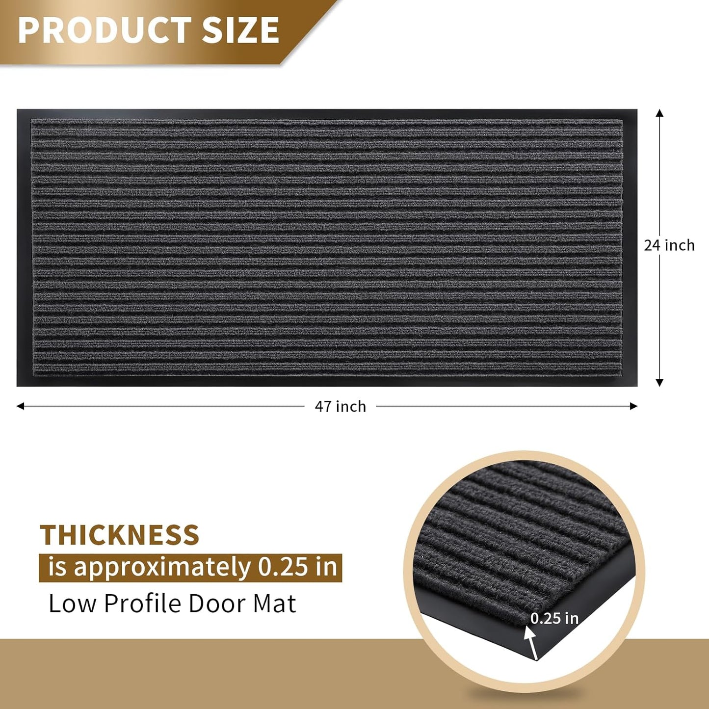 Yimobra Front Door Mat Outdoor Indoor Entrance, 100% Waterproof All-Season All Weather Doormat, Welcome Matt Outside Entry, Non Slip, Low Profile, Heavy Duty Patio Porch Floor Mats,47 x 24,Grey