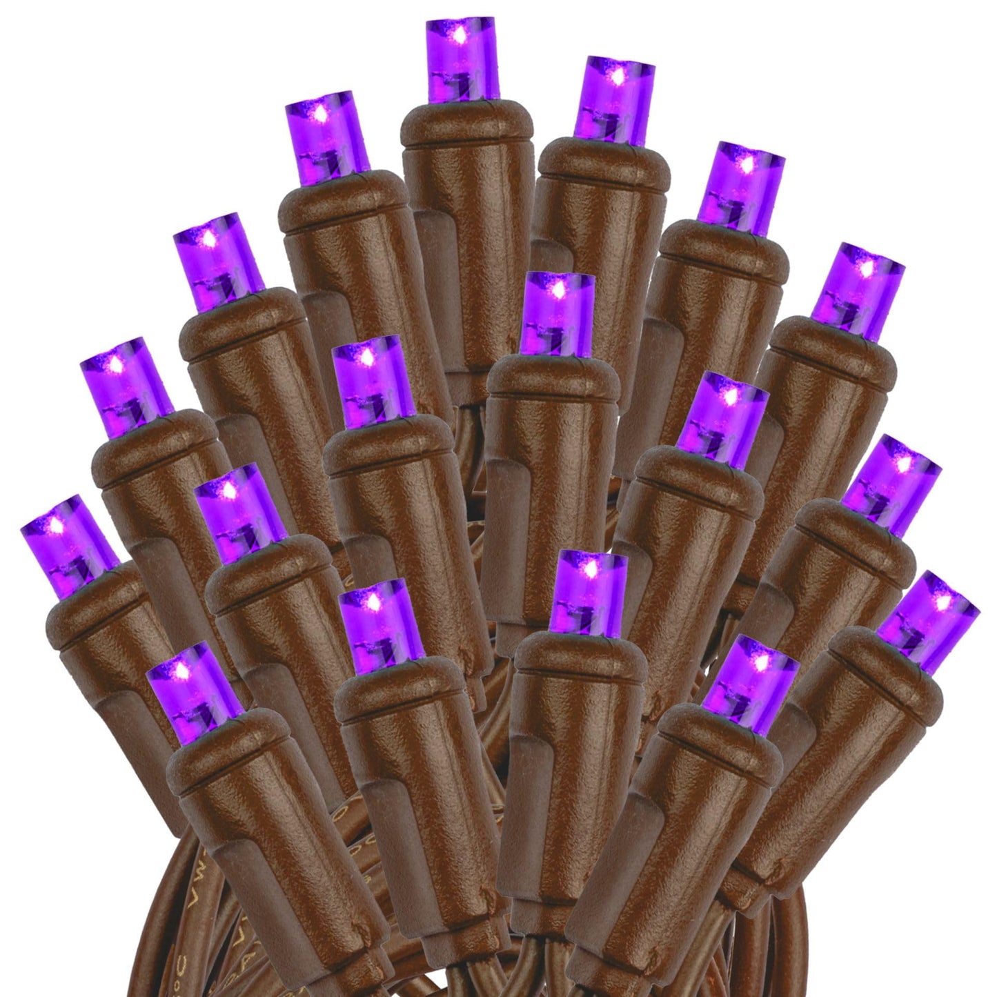 Novelty Lights 25ft Purple LED Christmas String Lights, 50 Lights, Dimmable, Connectable, Brown Wire, UL Listed, IP55