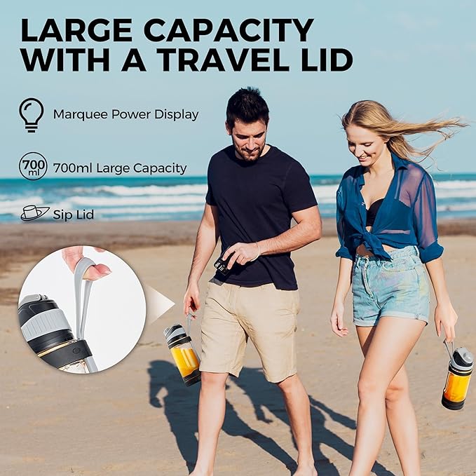 Portable Blender, Anti-Jamming 300 Watt for Shakes and Smoothies, 24oz Travel Blender USB Rechargeable, BPA Free Sporty bottle with a Travel Lid. (Black Base Grey Lid) (Yellow Base Grey Lid)