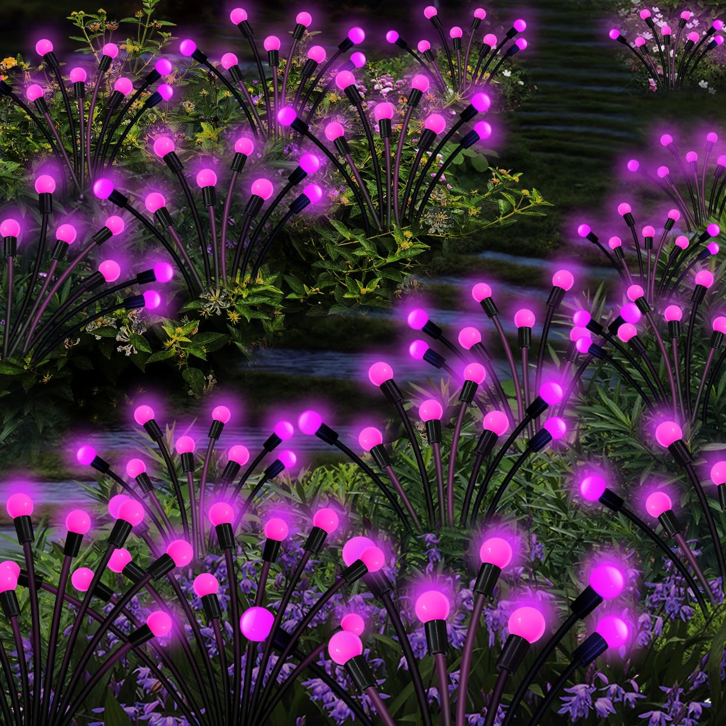 Kohlrabi Solar Garden Lights, 20 LED Pink Firefly Lights, Waterproof, 2 Pack