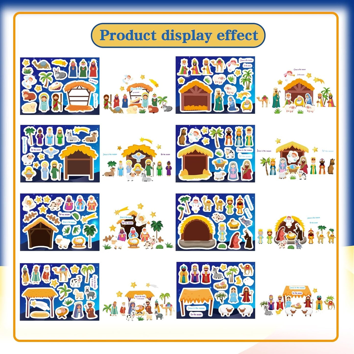 32 Sheets Christmas Nativity Stickers, Make a Nativity Scene Sticker Jesus Birth Stickers, Christmas Crafts for Kids, Religious Bible Scene Party Favor Christian Craft School Classroom Activity
