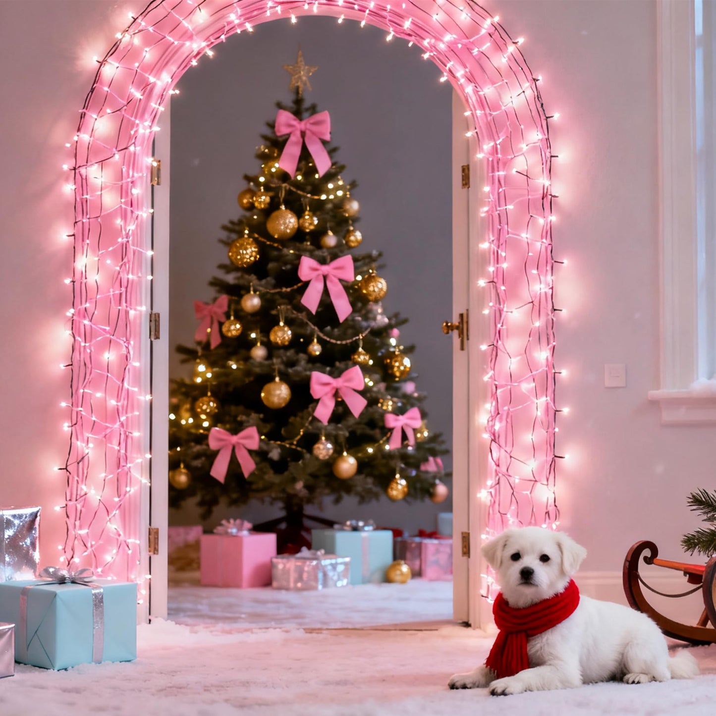 Vtechology 66Ft 200Led Pink Christmas Tree Lights Plug In 8 Modes Connectable Pink String Light Indoor Outdoor For Christmas Tree Bedroom Garden Decor (Clear Wire)