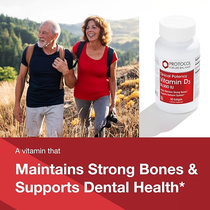 PROTOCOL FOR LIFE BALANCE Vitamin D3 50000 IU - Immune Support Health Bones and Teeth - 50 Softgels