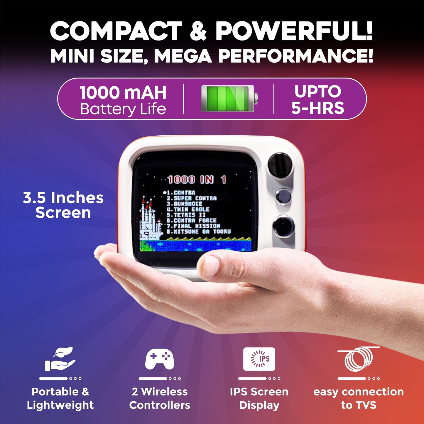Tiny Arcade TV 3.5" Mini Retro Game - Two Player Playable TV Console & w/ Real Gameplay & Sound - 700+ Classic Video Games (Gray)