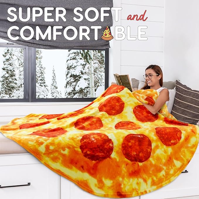 Zulay Pepperoni Pizza Blanket - Novelty Big Pizza Blanket Adult and Kids - Premium Soft Flannel Round Pepperoni Blanket for Indoors, Outdoors, Travel, Home and More, 285 GSM - 47 Inches