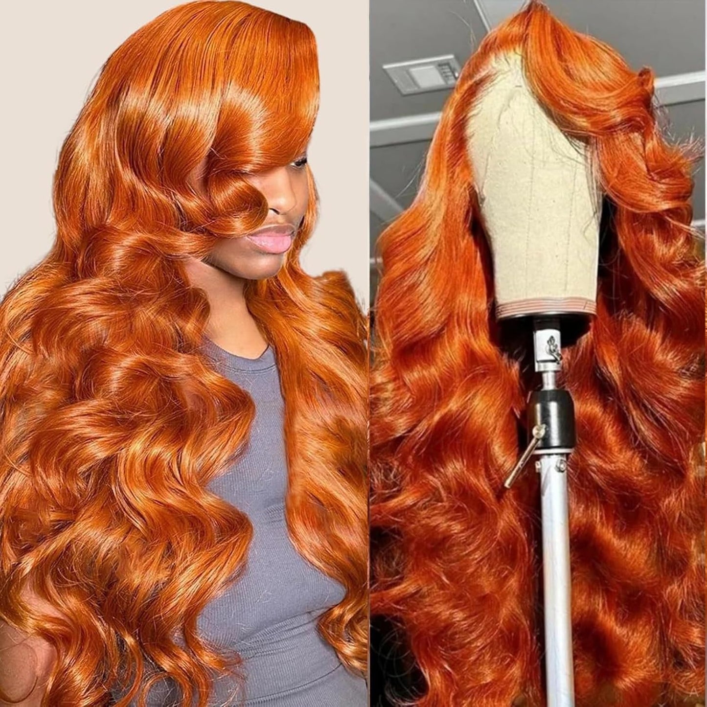 Suresen 350 Ginger Body Wave Lace Front Wigs Human Hair Pre Plucked 16 Inch 13x4 HD Lace Front Wigs Body Wave Colored Wigs Human