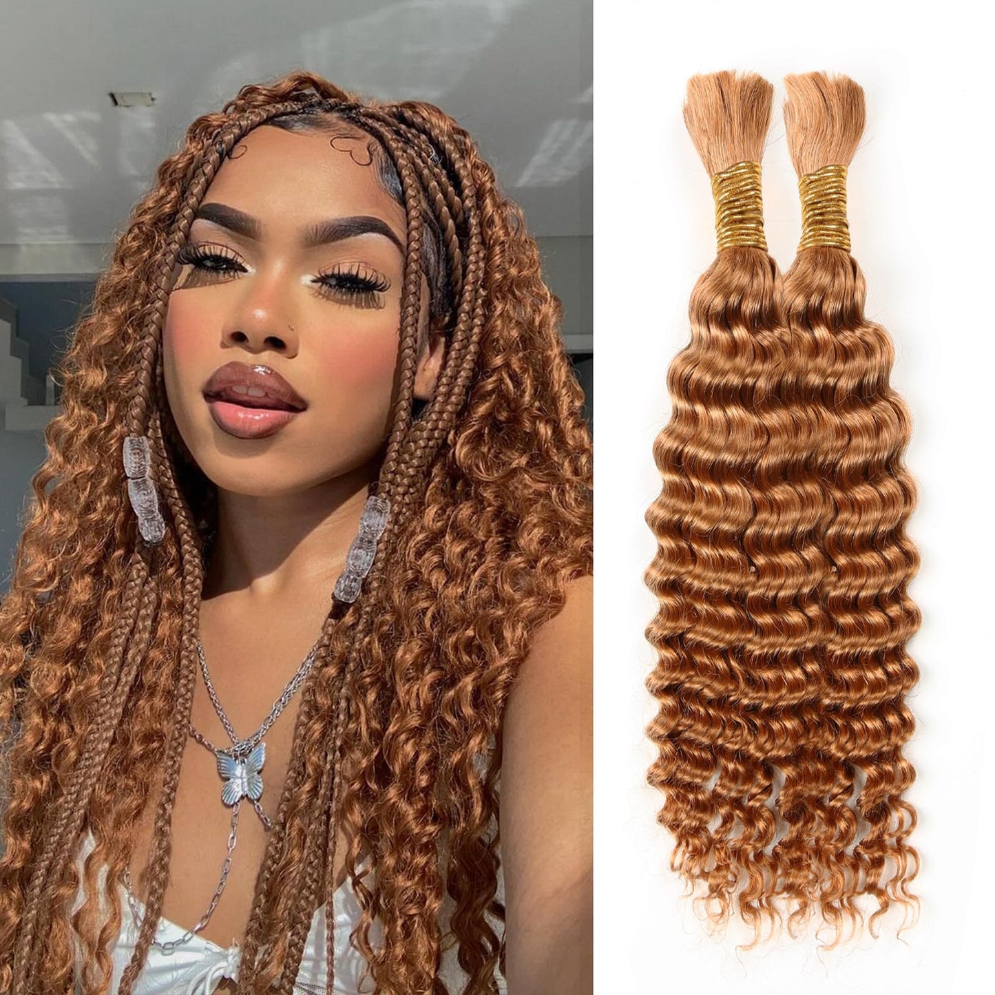 Human Braiding Hair 16 Inch 100g Honey Blonde Deep Wave Bulk Hair for Braids No Weft Curly Bundles Human Hair Extensions for Boh