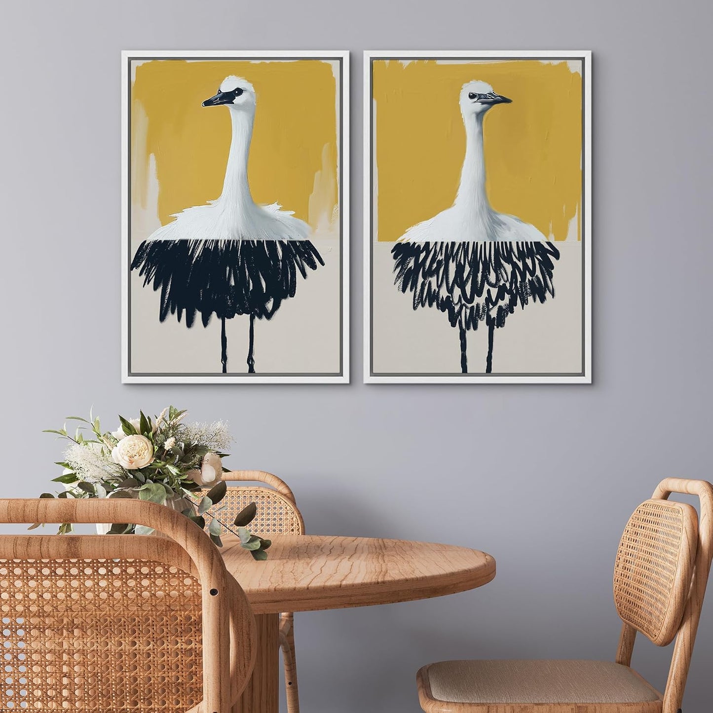 SIGNWIN Framed Canvas Print Wall Art Set Minimalist Crane Portrait Modern Bird Illustrations Modern Art Rustic Minimal for Living Room, Bedroom, Office - 24"x36"x2 White