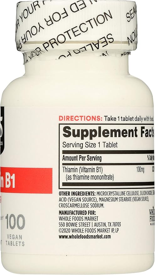 365 by Whole Foods Market, Vitamin B1 100Mg, 100 Tablets (Pack of 2)