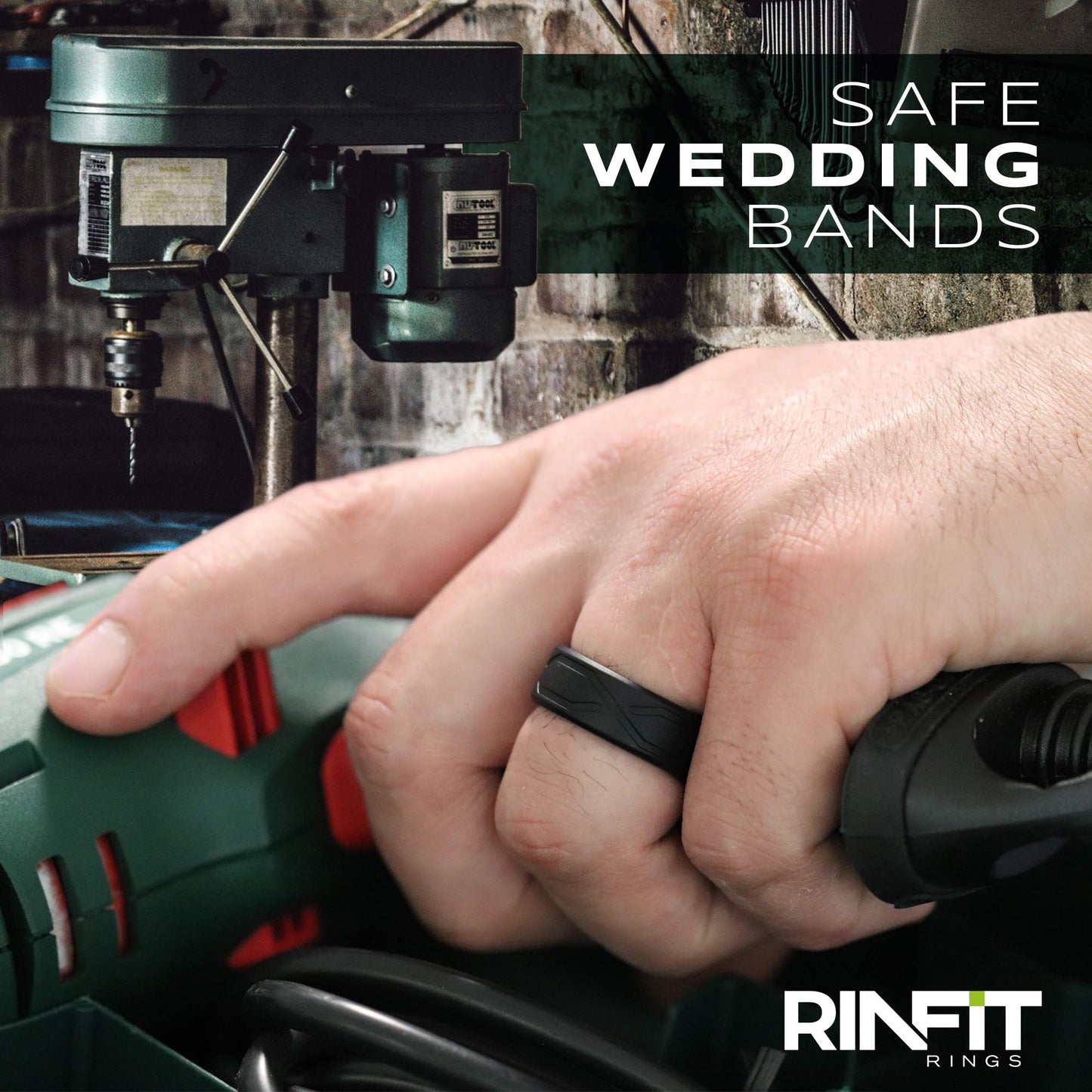 Rinfit Silicone Rings for Men 9mm Wide, 2.2mm Thick - Mens Rubber Wedding Bands - 4Love Collection Patented Design - Pack AR, Si