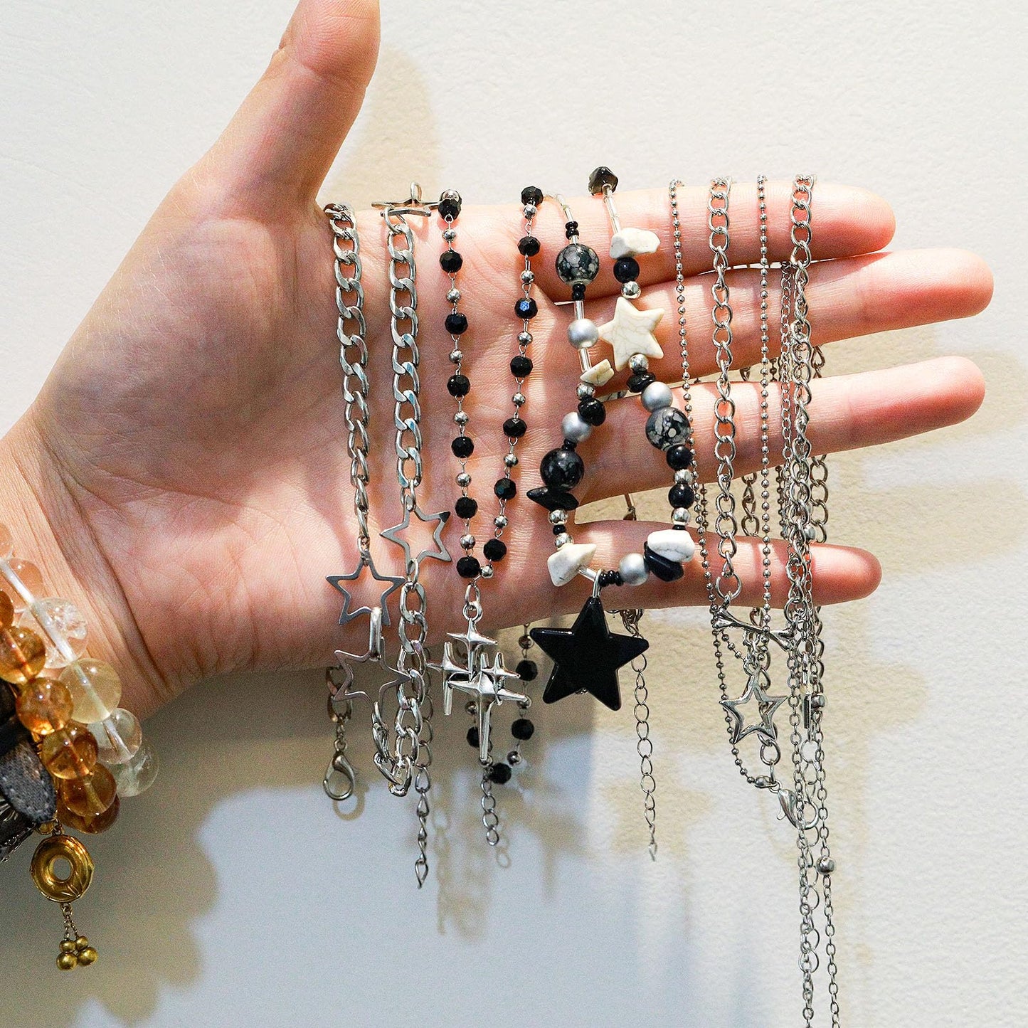 LIRUNQIN 5PCS Y2K Gothic Necklace Set – Star Pendant, Beaded Silver Chain, Grunge Emo Jewelry Pack – Alt Accessories for Women– Fairy Grunge, Alternative, Goth & Y2K Jewelry