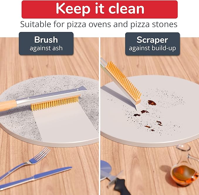 Pizza Oven Accessories Set - 3 Piece Pizza Making Kit with Pizza Peel, Pizza Oven & Stone Brush with Scraper, Turning Fork & Bubble Popper - Tools for Indoor Outdoor Brick Wood Gas Ovens
