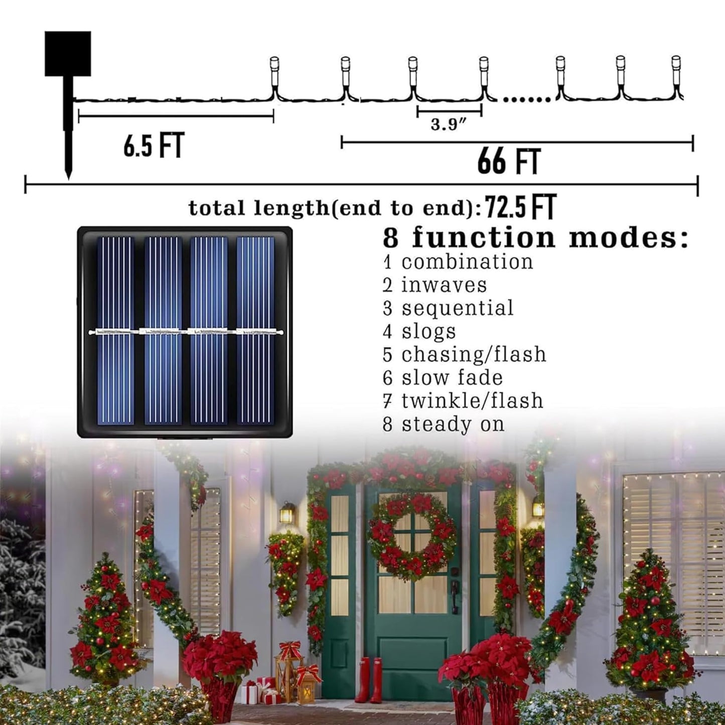 Tw Shine Solar Christmas Lights 400 Led 132 Ft Waterproof Red Decor Hb-200Coi