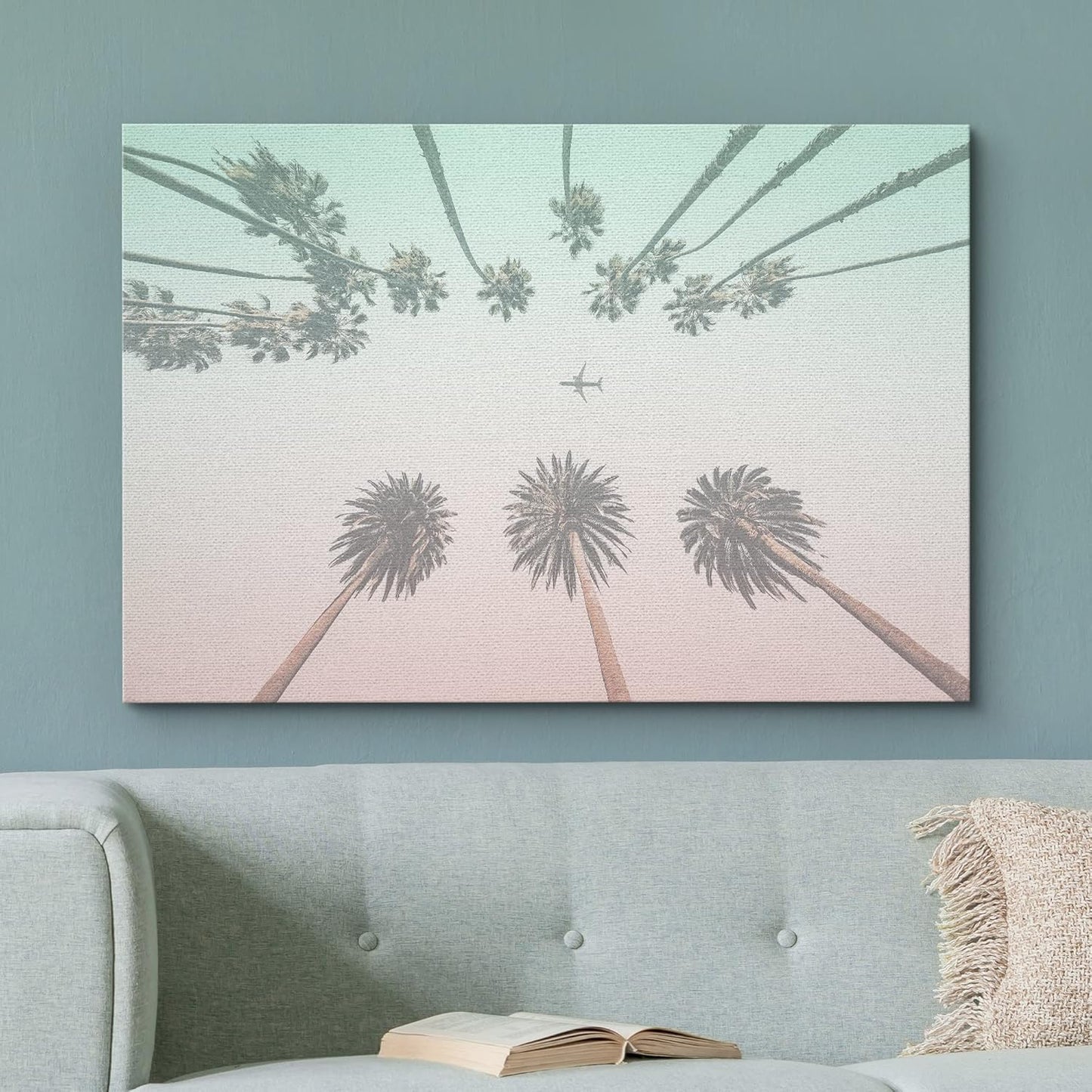 wall26 Canvas Print Wall Art Duotone Teal & Pink Los Angeles Palm Trees Architecture & Maps Cities Photography Realism Scenic Colorful for Living Room, Bedroom, Office - 24"x36"