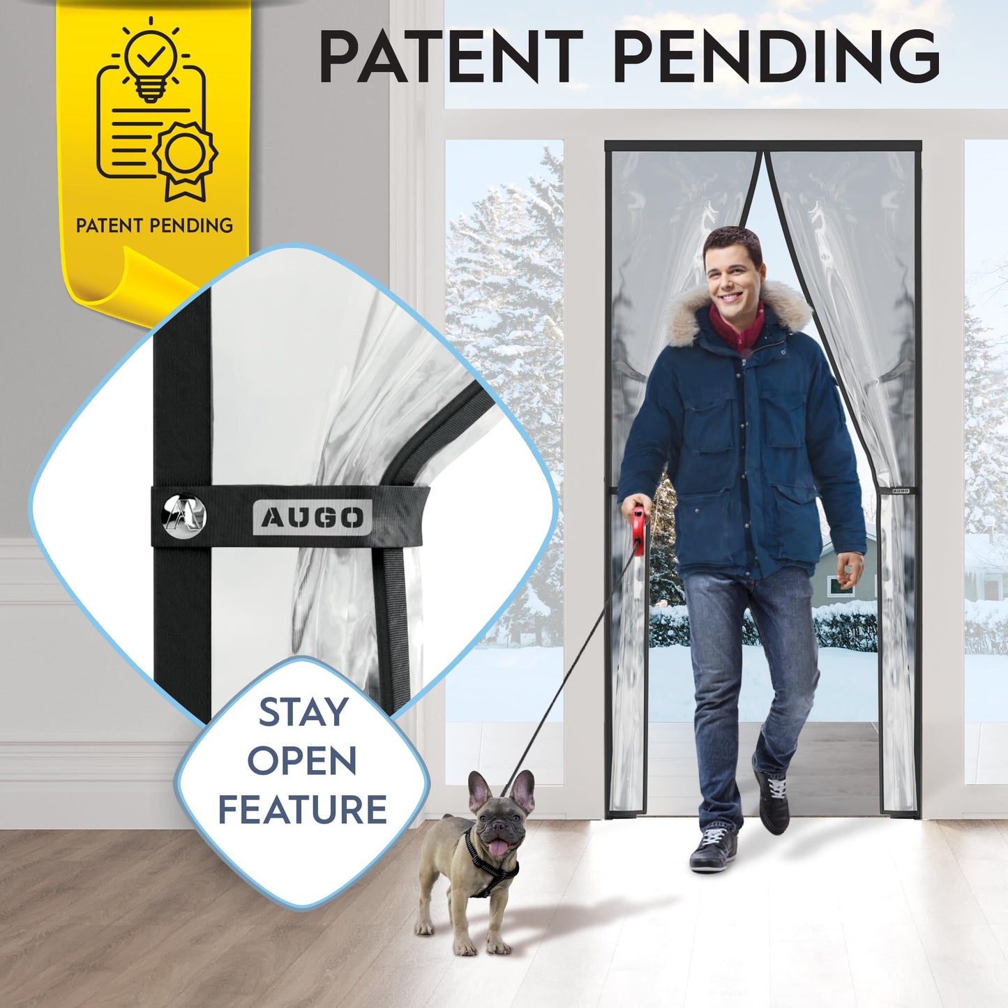 AUGO Magnetic Thermal Insulated Door Curtain - Transparent EVA Door Cover for Winter- Keeps Warm Air in and Cold Air Out - Home Winterizing Products - Patent Pending Keep Open Feature - 38 x 83 Inch