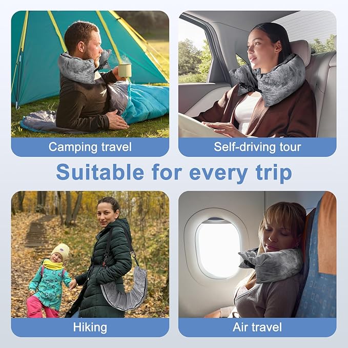 Stuffable Travel Pillow for Extra Luggage, Velvet Travel Neck Pillow Storage Bag with Adjustable Neck Size, Fits About 6 T-Shirts Travel Essentials Multifunctional Sleeping Rest Cushion