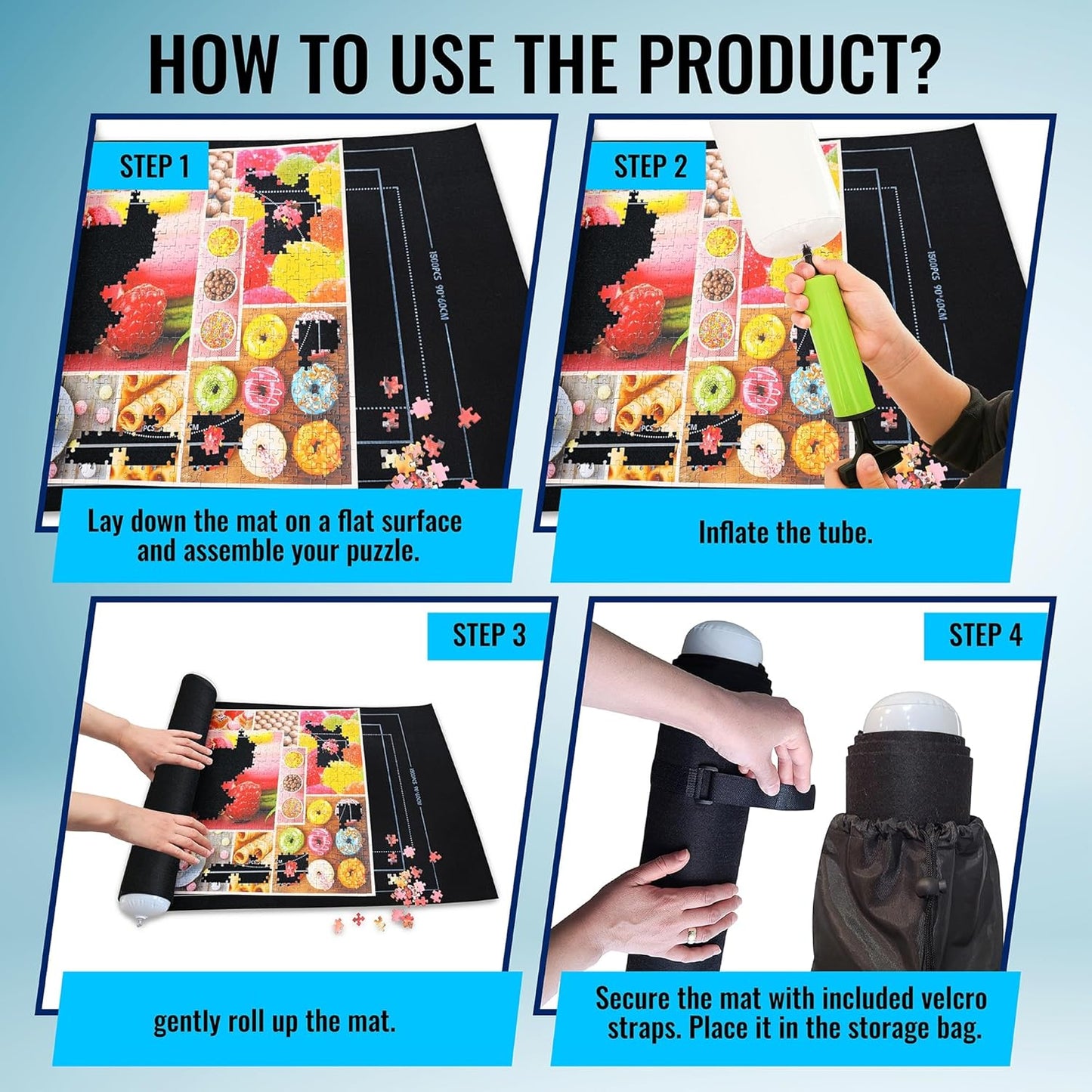 Black 1500 Pieces Jigsaw Puzzle Mat Roll Up | Unique Design, Portable Puzzle Board for Adults & Kids, Stow and Go Puzzle Saver | Puzzle Keeper Storage Saver 2000 1000 500 Piece Puzzles