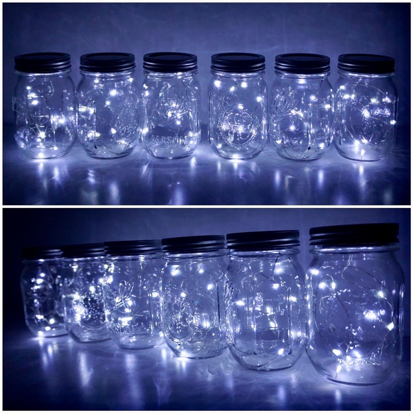 Decorman Solar Mason Jar Lid Lights, 6 Pack 10 LED Waterproof String Fairy Star Firefly Jar Lids Lights for Patio Garden Yard Lawn Party Wedding Christmas Decoration(Jars & Hangers Not Included)