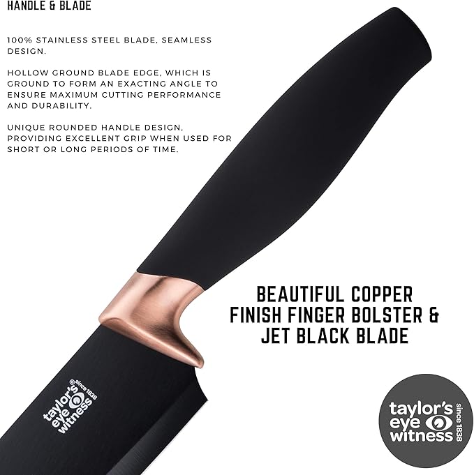 5pc Brooklyn Fan Block Set - Taylors Eye Witness, Hard Ceramic Coated Blades, Paring, All-Purpose, Chef's, Serrated & Carving Knife. 2 Year Guarantee.
