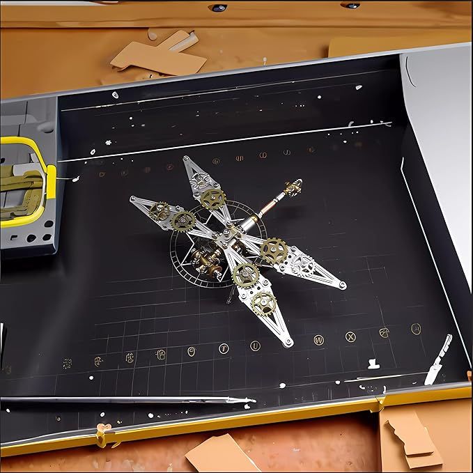 Mechanical Metal DIY 3D Dragonfly Model Insect Brass Puzzle Steampunk Electric Mechanical, Assembly DIY Gift Craft Hobby for Men (Dragonfly B)