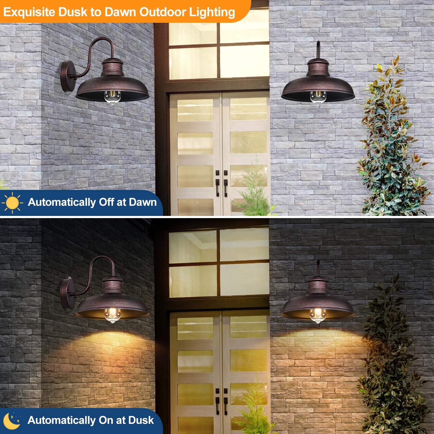 TOBUSA 2-Pack Outdoor Wall Lights, Waterproof Metal Gooseneck Barn Sconces, 11.5in  Distressed Brown, Model B11023PP(2PK)