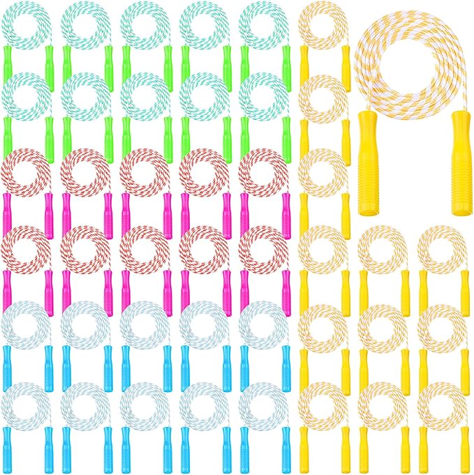 Aoriher 80 Pcs Jump Rope Bulk 7.22 ft Adjustable Stripe Skipping Rope Outdoor Exercise Fitness Equipment for Playground Ac...