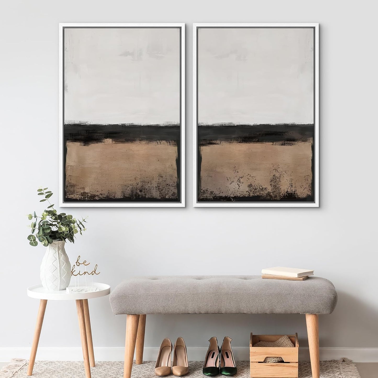 SIGNWIN Framed Canvas Print Wall Art Abstract Landscape Neutral Tones with Horizon Line Illustrations Modern Art Decorative Contemporary for Living Room, Bedroom, Office - 24"x36"x2 White