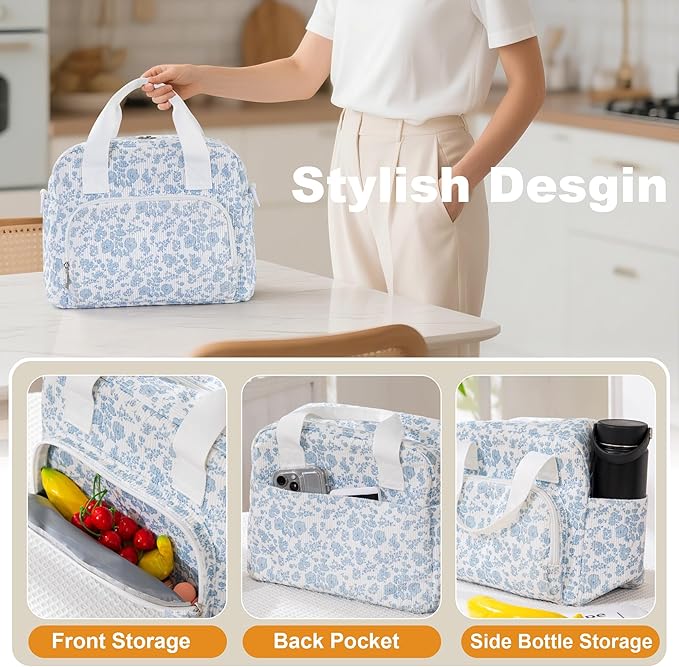 Large Lunch Bag for Women Insulated Lunch Box Reusable Cooler Bag Portable Cute Corduroy Leakproof Tote Bags for Travel, Work, and Picnic