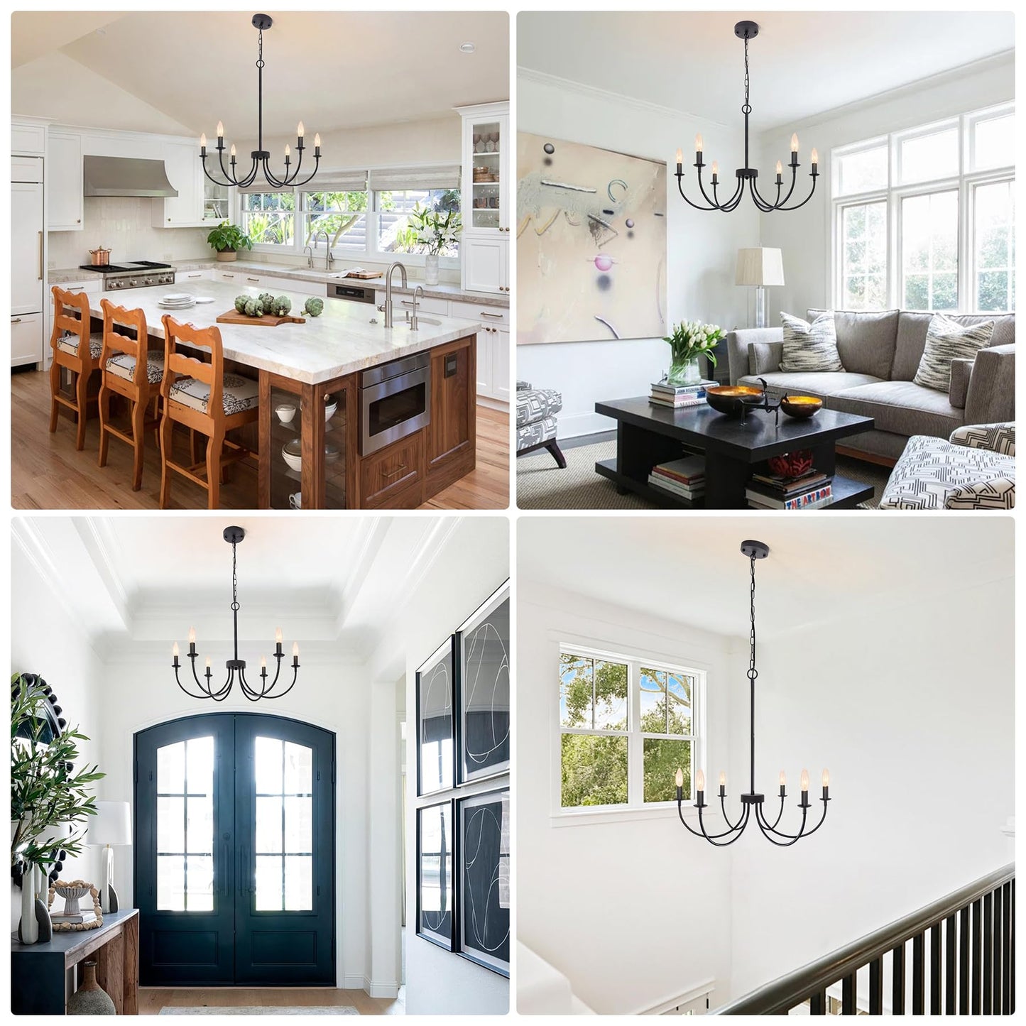 Puyveyor 6-Light Black Chandelier  Farmhouse Chandelier For Dining Room Lighting Fixtures Hanging  Rustic 26 Modern Chandeliers For Living Room Foyer Kitchen Entryway(Frosted Black)