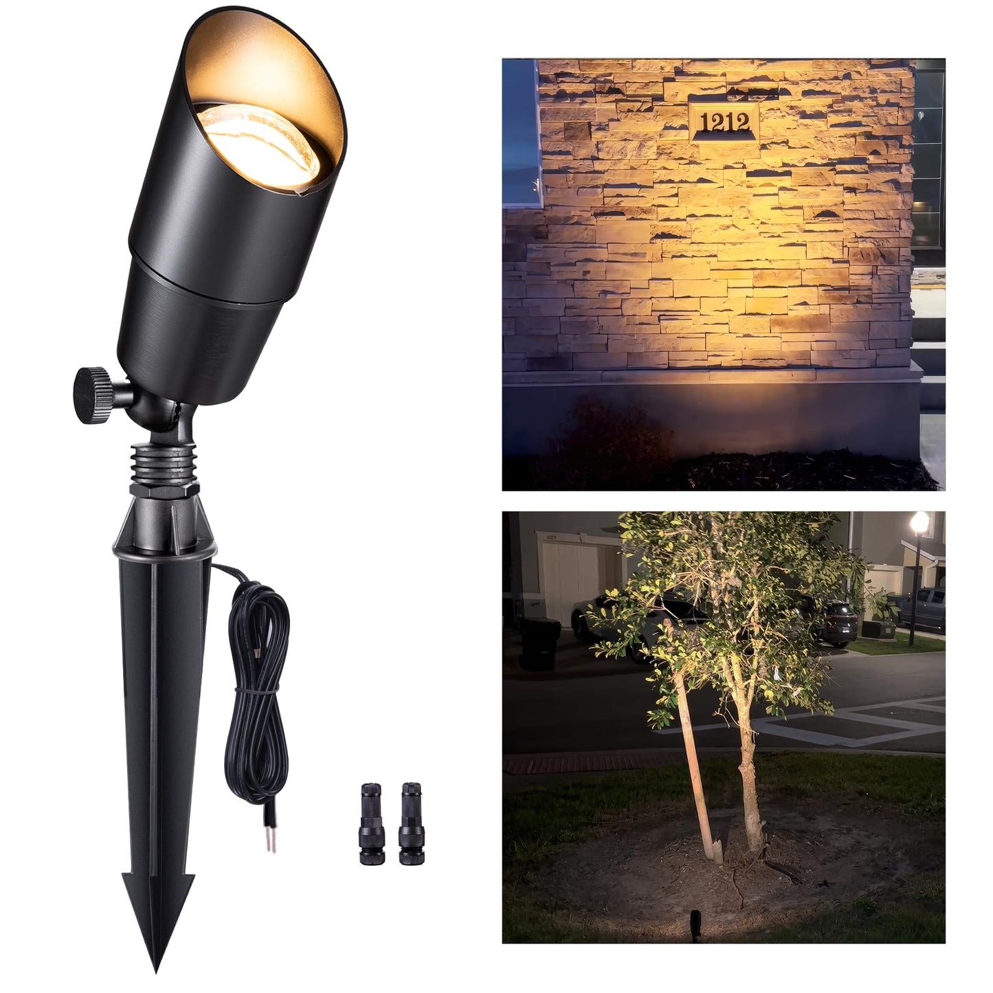 Gardenreet Landscape Spotlights - Brass Led Uplight 12V, Ip65 Waterproof, Black, 1 Pack (Bulb Not Included), Model 2101