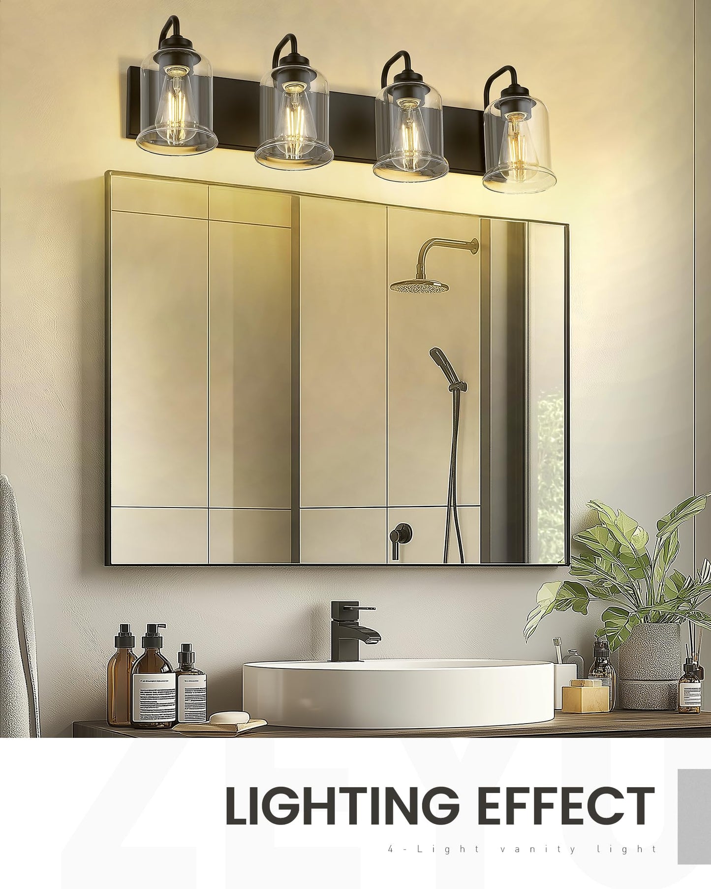 Zeyu Modern Bathroom Light Fixtures  4 Light Vanity Lighting  28.5 Bathroom Mirror Wall Light  Matte Black Finish With Clear Glass Shade  Zsl72B-4W Bk