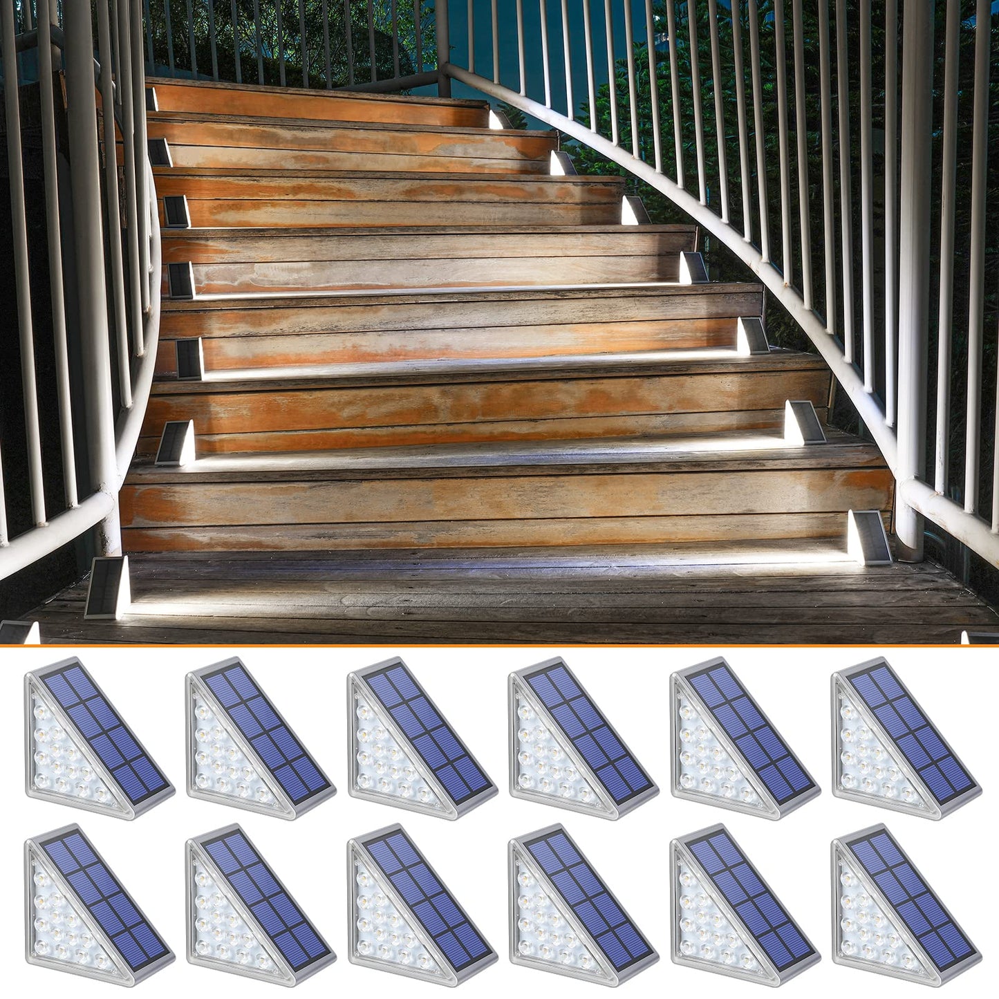 Niorsun Solar Step Lights - 12 Pack Cool White Waterproof Stair Lights, Ip67, Auto On/Off For Outdoor Patio, Yard, Deck Decor