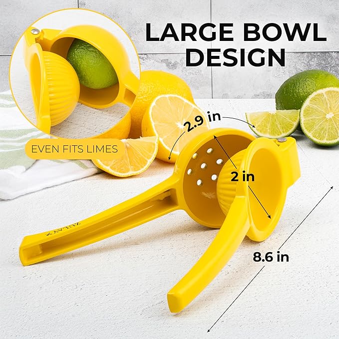 Zulay Kitchen Metal Lemon Squeezer - Handheld Lemon Juicer Squeezer - Easy to Use Citrus Juicer - Manual Press for Extracting the Most Juice Possible - Extracts Every Last Drop
